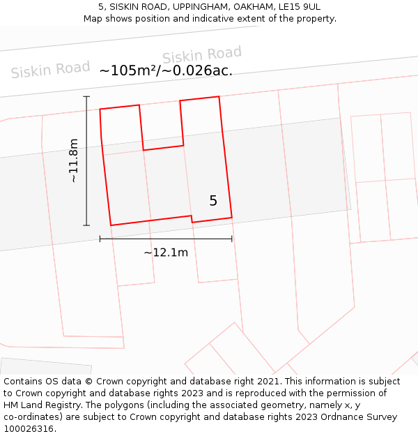 5, SISKIN ROAD, UPPINGHAM, OAKHAM, LE15 9UL: Plot and title map