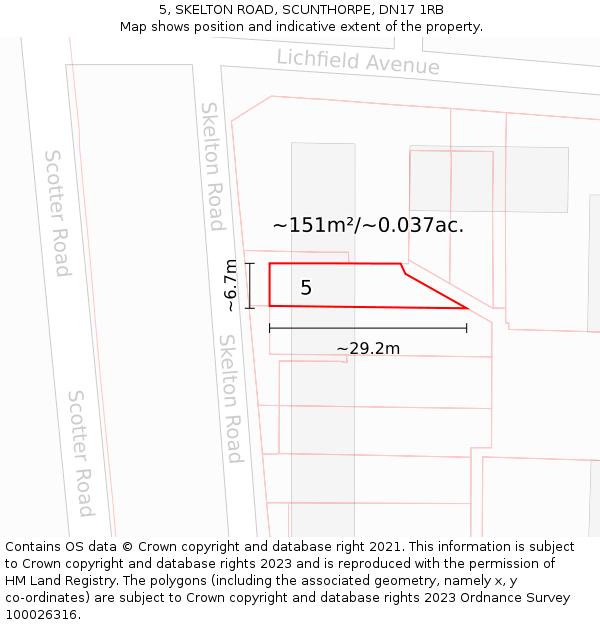 5, SKELTON ROAD, SCUNTHORPE, DN17 1RB: Plot and title map