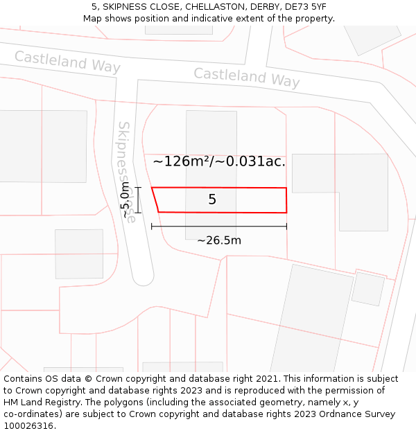 5, SKIPNESS CLOSE, CHELLASTON, DERBY, DE73 5YF: Plot and title map