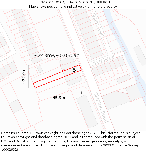 5, SKIPTON ROAD, TRAWDEN, COLNE, BB8 8QU: Plot and title map