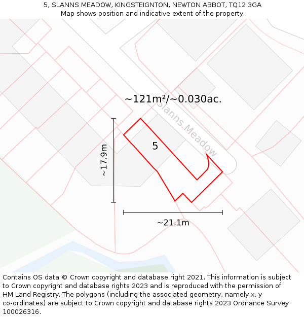 5, SLANNS MEADOW, KINGSTEIGNTON, NEWTON ABBOT, TQ12 3GA: Plot and title map