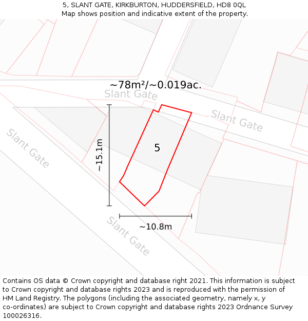5, SLANT GATE, KIRKBURTON, HUDDERSFIELD, HD8 0QL: Plot and title map