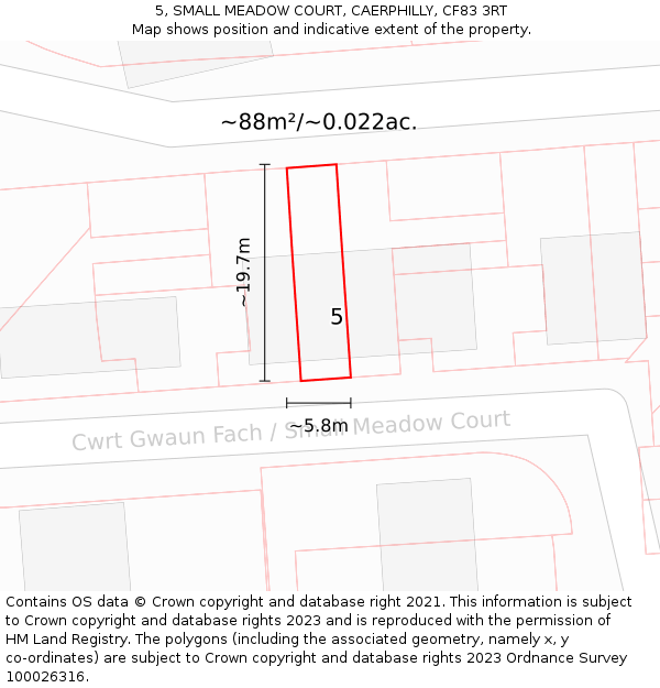 5, SMALL MEADOW COURT, CAERPHILLY, CF83 3RT: Plot and title map