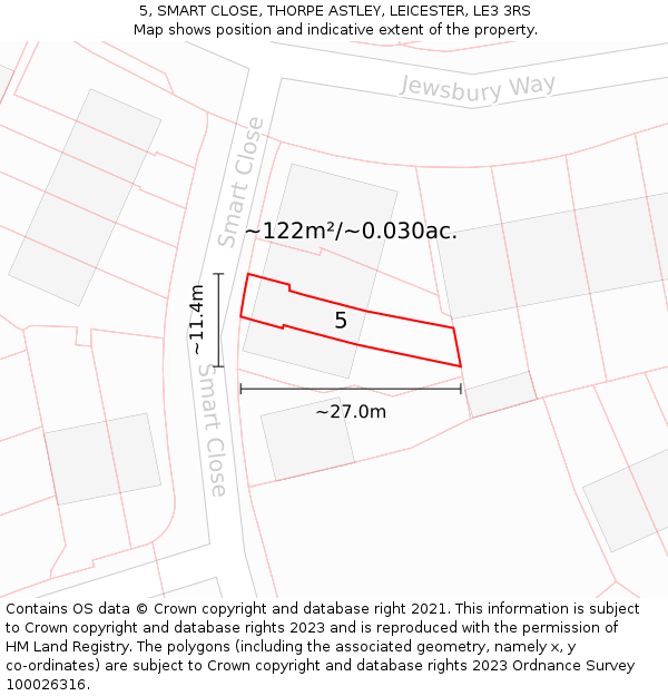 5, SMART CLOSE, THORPE ASTLEY, LEICESTER, LE3 3RS: Plot and title map