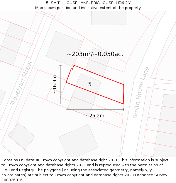 5, SMITH HOUSE LANE, BRIGHOUSE, HD6 2JY: Plot and title map