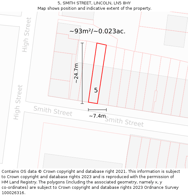 5, SMITH STREET, LINCOLN, LN5 8HY: Plot and title map