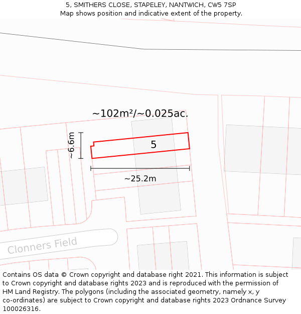 5, SMITHERS CLOSE, STAPELEY, NANTWICH, CW5 7SP: Plot and title map
