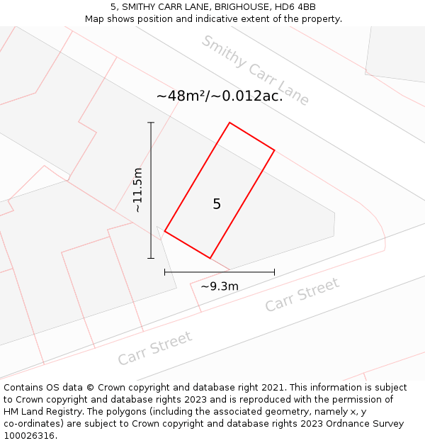 5, SMITHY CARR LANE, BRIGHOUSE, HD6 4BB: Plot and title map
