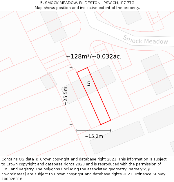 5, SMOCK MEADOW, BILDESTON, IPSWICH, IP7 7TG: Plot and title map