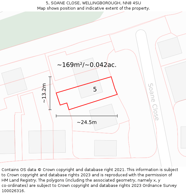 5, SOANE CLOSE, WELLINGBOROUGH, NN8 4SU: Plot and title map