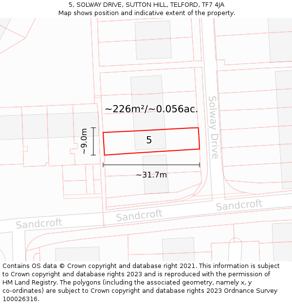 5, SOLWAY DRIVE, SUTTON HILL, TELFORD, TF7 4JA: Plot and title map