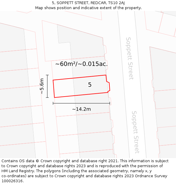 5, SOPPETT STREET, REDCAR, TS10 2AJ: Plot and title map