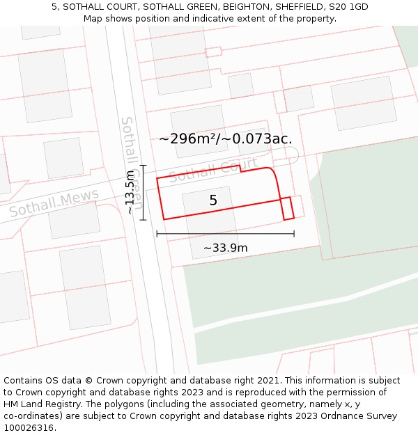 5, SOTHALL COURT, SOTHALL GREEN, BEIGHTON, SHEFFIELD, S20 1GD: Plot and title map
