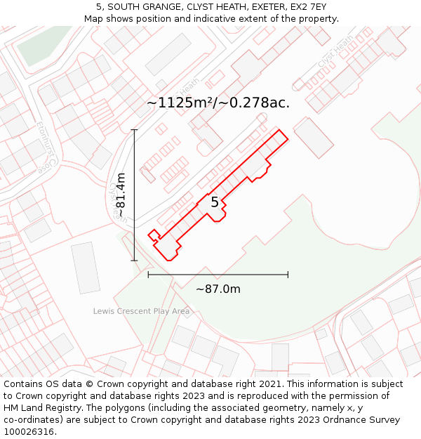 5, SOUTH GRANGE, CLYST HEATH, EXETER, EX2 7EY: Plot and title map