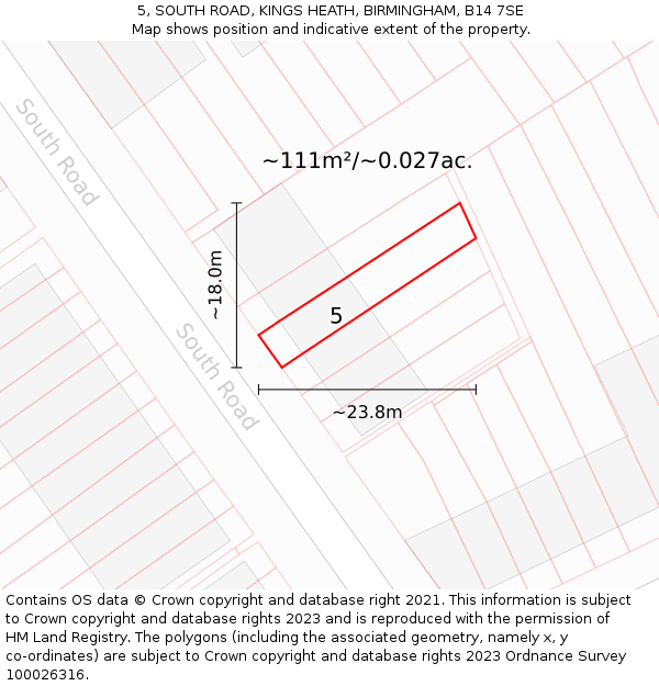 5, SOUTH ROAD, KINGS HEATH, BIRMINGHAM, B14 7SE: Plot and title map