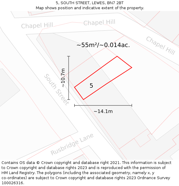 5, SOUTH STREET, LEWES, BN7 2BT: Plot and title map