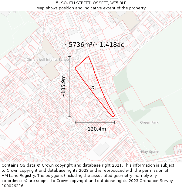 5, SOUTH STREET, OSSETT, WF5 8LE: Plot and title map