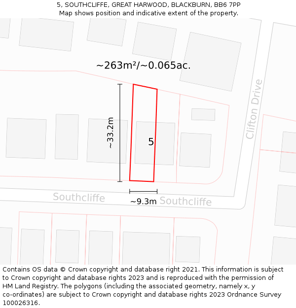 5, SOUTHCLIFFE, GREAT HARWOOD, BLACKBURN, BB6 7PP: Plot and title map