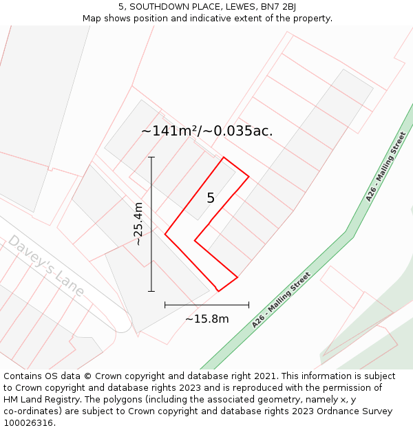 5, SOUTHDOWN PLACE, LEWES, BN7 2BJ: Plot and title map