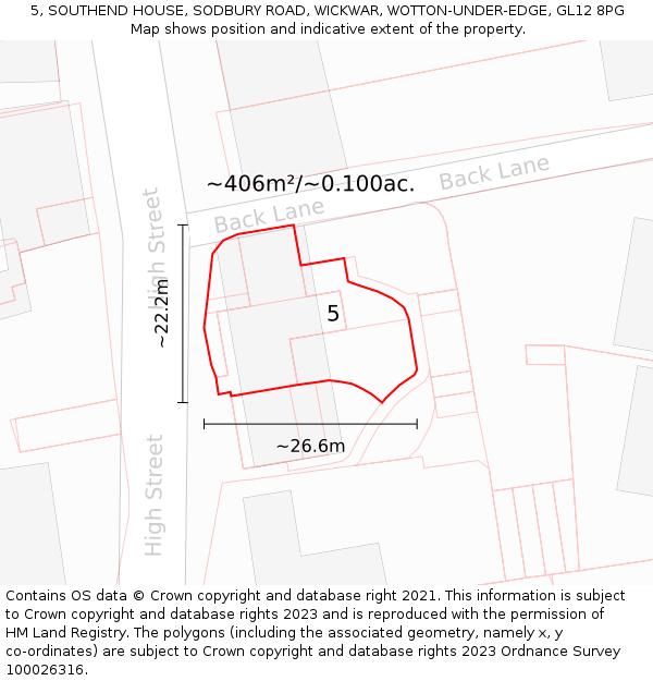 5, SOUTHEND HOUSE, SODBURY ROAD, WICKWAR, WOTTON-UNDER-EDGE, GL12 8PG: Plot and title map