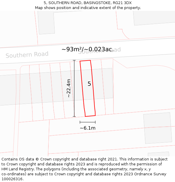 5, SOUTHERN ROAD, BASINGSTOKE, RG21 3DX: Plot and title map