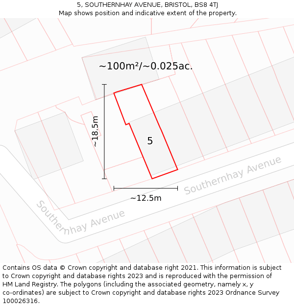 5, SOUTHERNHAY AVENUE, BRISTOL, BS8 4TJ: Plot and title map