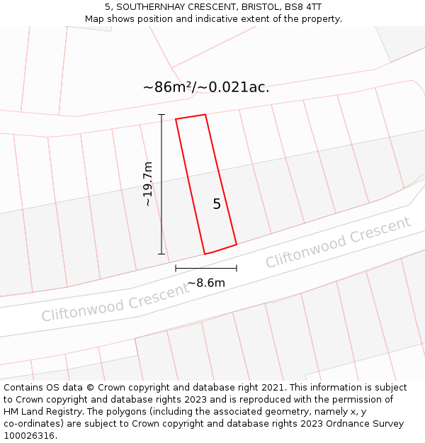 5, SOUTHERNHAY CRESCENT, BRISTOL, BS8 4TT: Plot and title map