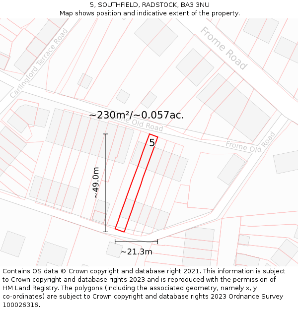 5, SOUTHFIELD, RADSTOCK, BA3 3NU: Plot and title map