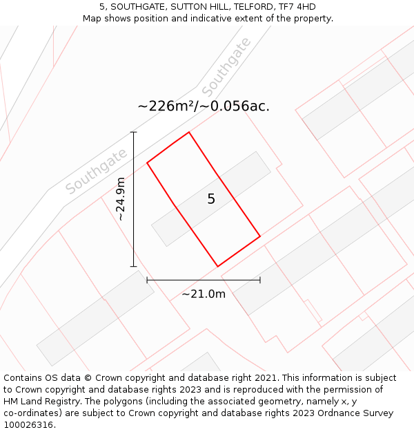 5, SOUTHGATE, SUTTON HILL, TELFORD, TF7 4HD: Plot and title map