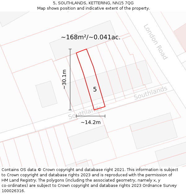 5, SOUTHLANDS, KETTERING, NN15 7QG: Plot and title map