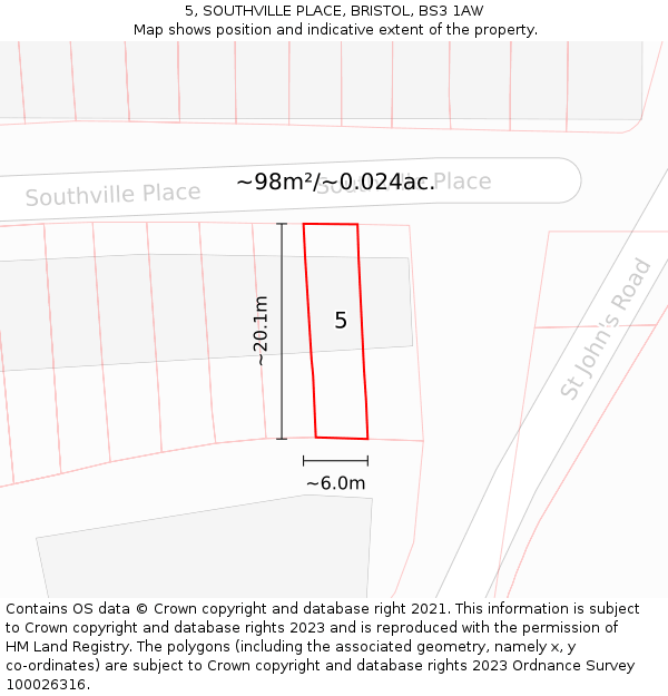 5, SOUTHVILLE PLACE, BRISTOL, BS3 1AW: Plot and title map