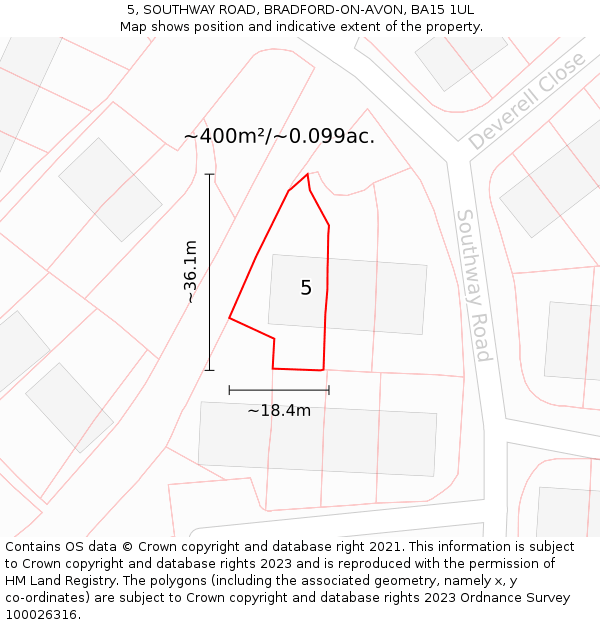 5, SOUTHWAY ROAD, BRADFORD-ON-AVON, BA15 1UL: Plot and title map