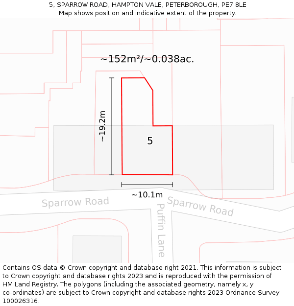 5, SPARROW ROAD, HAMPTON VALE, PETERBOROUGH, PE7 8LE: Plot and title map