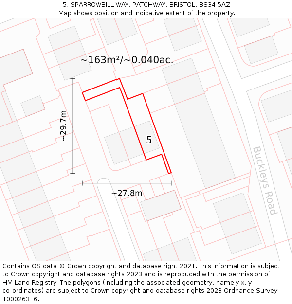5, SPARROWBILL WAY, PATCHWAY, BRISTOL, BS34 5AZ: Plot and title map