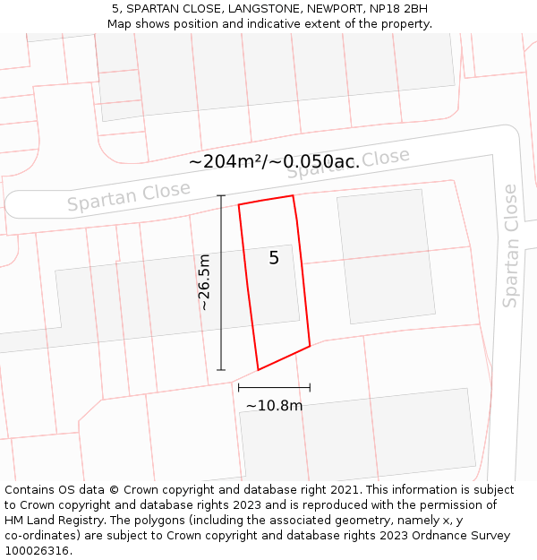 5, SPARTAN CLOSE, LANGSTONE, NEWPORT, NP18 2BH: Plot and title map