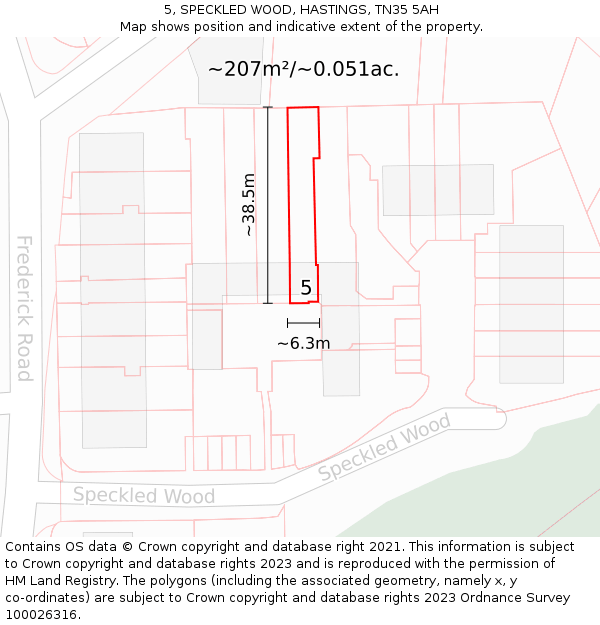 5, SPECKLED WOOD, HASTINGS, TN35 5AH: Plot and title map