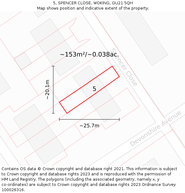 5, SPENCER CLOSE, WOKING, GU21 5QH: Plot and title map