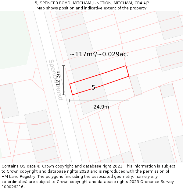 5, SPENCER ROAD, MITCHAM JUNCTION, MITCHAM, CR4 4JP: Plot and title map