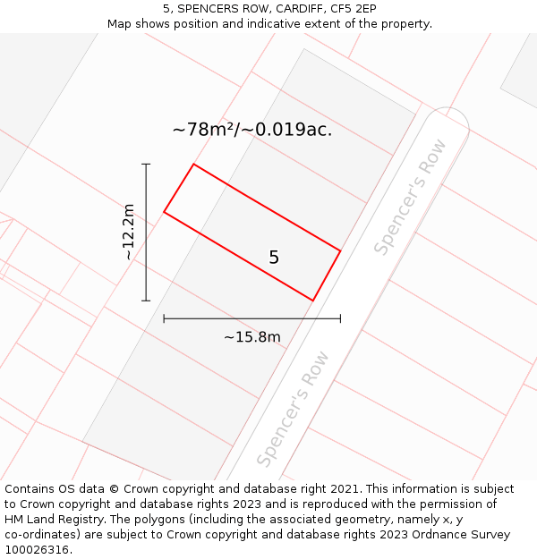 5, SPENCERS ROW, CARDIFF, CF5 2EP: Plot and title map
