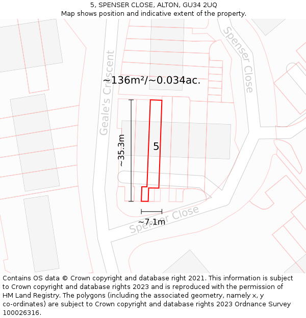 5, SPENSER CLOSE, ALTON, GU34 2UQ: Plot and title map