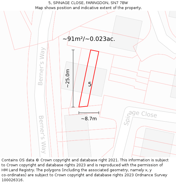 5, SPINAGE CLOSE, FARINGDON, SN7 7BW: Plot and title map