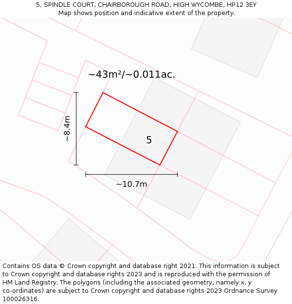 5, SPINDLE COURT, CHAIRBOROUGH ROAD, HIGH WYCOMBE, HP12 3EY: Plot and title map