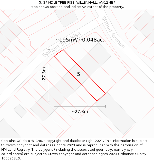 5, SPINDLE TREE RISE, WILLENHALL, WV12 4BP: Plot and title map