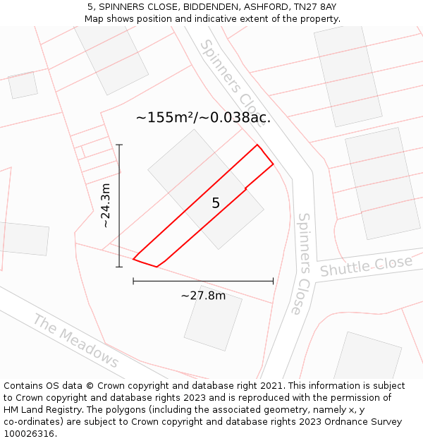 5, SPINNERS CLOSE, BIDDENDEN, ASHFORD, TN27 8AY: Plot and title map