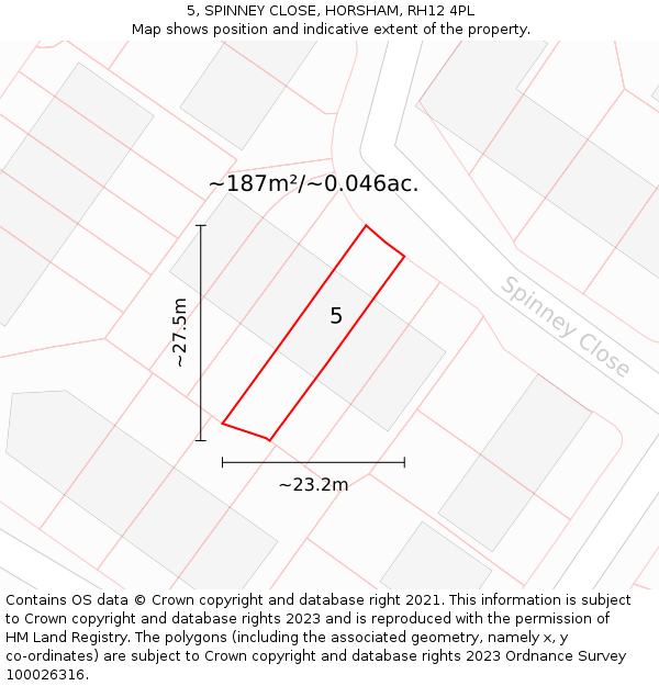 5, SPINNEY CLOSE, HORSHAM, RH12 4PL: Plot and title map