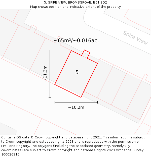 5, SPIRE VIEW, BROMSGROVE, B61 8DZ: Plot and title map