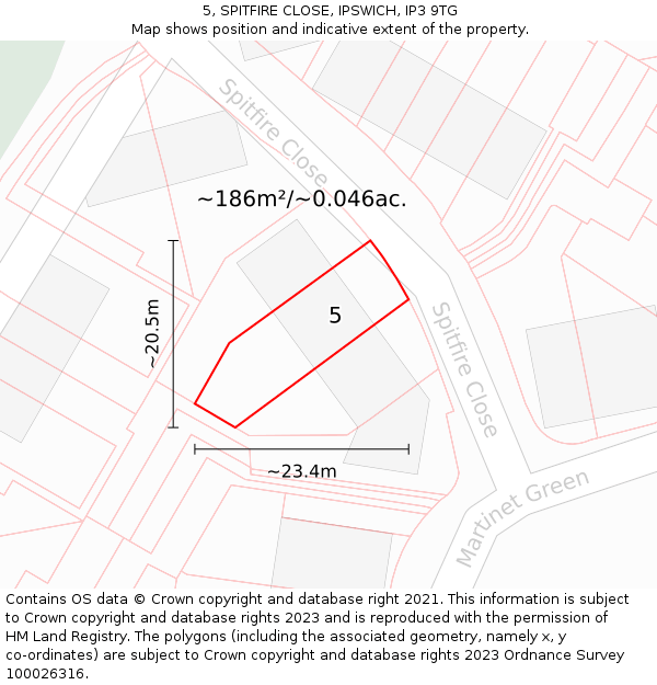 5, SPITFIRE CLOSE, IPSWICH, IP3 9TG: Plot and title map