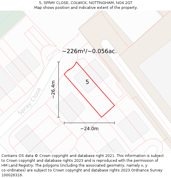5, SPRAY CLOSE, COLWICK, NOTTINGHAM, NG4 2GT: Plot and title map