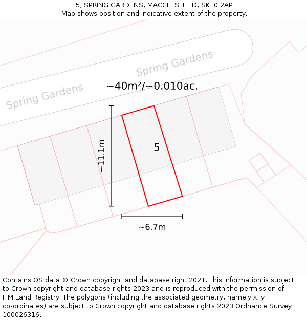 5, SPRING GARDENS, MACCLESFIELD, SK10 2AP: Plot and title map