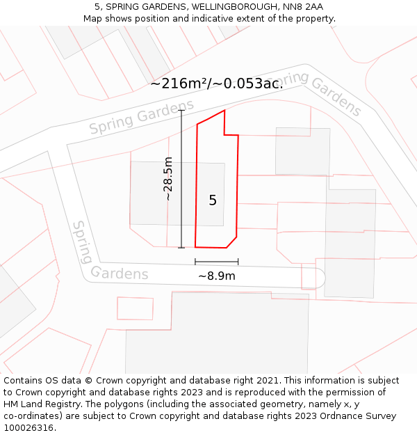 5, SPRING GARDENS, WELLINGBOROUGH, NN8 2AA: Plot and title map